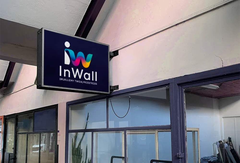 Logo InWall – kolorowy znak IW i hasło Drukujemy Twoją przestrzeń